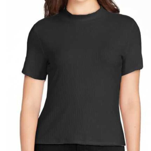 Derek Heart Women Mock Neck Short Sleeves, Black Top, size M - Picture 1 of 5